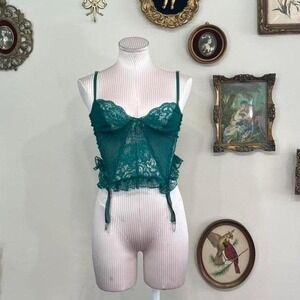 Vintage Escante Green Lace Lingerie Bustier Corset Top Romantic Fairycore Lace